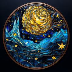 a painting with stars and the moon in it