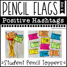 some post it notes and pens with the words pencil flags on them