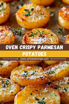 Upgrade your side dish game with these Crispy Parmesan Potatoes! Baked to perfection, these potatoes are coated in Parmesan cheese, garlic, and herbs for maximum flavor. A must-try recipe for dinner or holiday feasts! Parmesan Upside Down Baked Potatoes, Potatoes Microwave Recipes, Oven Crispy Parmesan Potatoes, Crispy Italian Potatoes, Cheesy Potato Recipes In Oven, Potatoes With Parmesan Cheese Oven Baked, Pork Chop Dinner Side Dishes, Easy Golden Potato Recipes, Small Potato Side Dishes