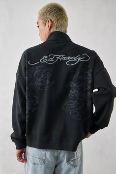 Ed Hardy UO Exclusive Black Embroidered Dragon Track Top | Urban Outfitters UK Ed Hardy Outfit, Embroidered Dragon, Cloth Design, Fashion Wishlist, Ed Hardy, 2000s Fashion, Clothing Line, Black Fits, Hoodie Design