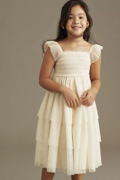 Rylee + Cru Valentina Tiered Tulle Flower Girl Dress | Anthropologie Tulle Flower Girl Dress, Tulle Flower Girl, Tulle Flowers, Flower Girl Dresses Tulle, Ruffled Sleeves, Girl Dress, Pullover Styling