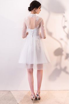 Gorgeous White Lace and Tulle Homecoming Dress with Sleeves - $71.1 #MXL86068 - SheProm.com Homecoming Dress With Sleeves, Party Dress With Sleeves, Party Dresses With Sleeves, Tulle Homecoming Dress, Graduation Dresses, Dress With Sleeves, Dresses Party, Homecoming Dress, Sheer Sleeves