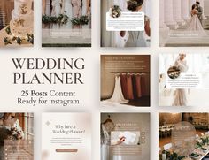 the wedding planner website is displayed in multiple images, including photos and text on separate pages