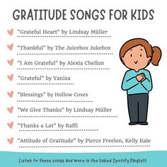 Songs about GRATITUDE for Kids Gratitude Lesson Plans For Preschool, Teaching Gratitude To Preschoolers, Thankful Songs For Preschool, Gratitude Activities For Preschoolers, Gratitude Activities For Toddlers, Thanksgiving Songs For Preschool, Gratitude For Kids, Thankful Songs