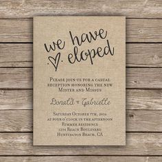 we have elopeed wedding card with the words, please for us to be married