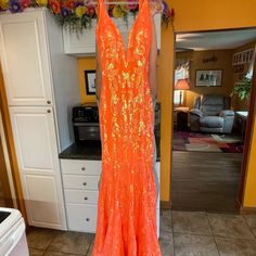 Jovani Orange Prom Dress- New With Tags - Size 12 Jovani Homecoming Dresses, Orange Prom Dress, Debs Dresses, Emerald Green Prom Dress, Debs Dress, Orange Prom Dresses, Red Ball Gown, Jovani Prom, Deb Dresses