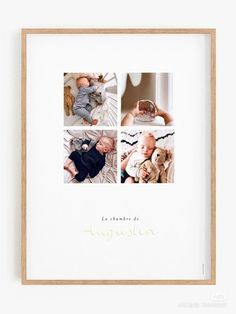 a white framed photo with four pictures of babies