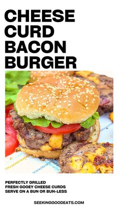 This Grilled Cheese Curd Bacon Burger is the ultimate burger recipe! It's grilled to perfection, full of gooey cheese curds, crispy bacon, and flavored with smoky chipotle seasoning. If you love a good cheese and bacon burger - this is a MUST make for your next barbecue, cookout, or picnic! Peanut Butter Burger, Bacon Burger Recipes, Wisconsin Cheese Curds, Cheese Curd, Cookout Recipes, Barbecue Recipe, Butter Burgers, Burger Mix, Ultimate Burger