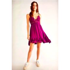 Nwt Free People’s Adella Mini In A Purple-Magenta Wine Diamonds Htf Size X-Large The Gorgeous Adela Mini Dress In A Beautiful Vibrant Purple/Magenta New With Tags Price Is Firm Unless Bundled. Rare And Hard To Find Size Nwt Free People One Adella Slip Sundress In Hard To Find Size X-Large Your New Go-To Slip Dress, This Flowy Frock Features Our Best-Selling Adella Bralette At The Top With Boho Crochet Lace Details And A Light And Airy Skirt With A Tiered Hem. Price Is Firm Smocked Stretchy Back Casual Rayon Dresses With Lace Trim, Bohemian Purple Dress With Lace Trim, Bohemian Rayon Mini Dress, Purple Lace Trim Summer Dress, Purple Summer Dress With Lace Trim, Summer Purple Dress With Lace Trim, Free People Adella Dress, White Maxi Dress Boho, Free People Adella