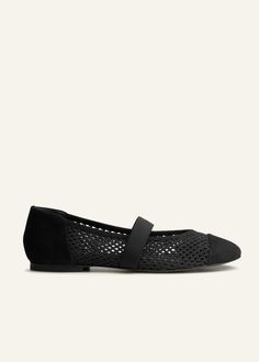 Mesh Ballerina Flat | ME+EM Evening Slip-on Ballet Flats, Black Slip-on Ballet Flats For Evening, Chic Fitted Black Ballet Flats, Black Ballet Flats For Evening, Medium Width, Black Medium Width Ballet Flats For Evening, Ankle Sleeve, Leather Supplies, Shoe Size Conversion, Now And Forever