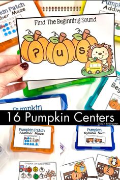 pumpkin centers for beginning and ending sounds with the text, find the beginning sound on top