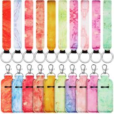 PRICES MAY VARY. 10 Colors: package comes with 20 pieces products, including 10 pieces lipstick holder keychain and 10 pieces keychain lanyard wristlets, both are in beautiful marble patterns, a variety of colors for you to match, and it is nice for you to decorate and convenient to hang on your bags Reliable and durable: these lipstick holder keychains are made of quality neoprene fabric, evenly stitched and durable enough, not fade easily, light in weight and practical, soft and comfortable to Keychain Lanyard, Keychain Clip, Neoprene Fabric, Chain Lanyard, Girls Travel, Lipstick Holder, Women Travel, Wristlet Keychain, Sweet Gifts