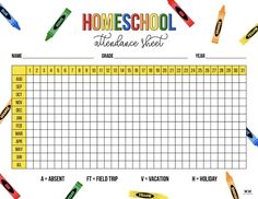 the homeschool attendance sheet is filled with markers and crayons to help students learn