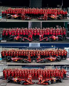 the red team is posing for pictures before and after their race