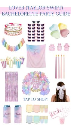 a collage of pastel colors and accessories for bachelor party