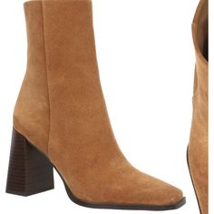 Color Is Toasted Chestnut A Contemporary Square Toe And Flared Block Heel Balance A Trendsetting Ankle Bootie With A Supple Suede Design. -3 3/4" Heel; 1/8" Platform -6 1/2" Shaft -Leather Upper/Synthetic Lining And Sole -Imported Suede Square Toe Boots With Reinforced Heel, Suede Boots With Reinforced Heel And Square Toe, Fall Suede Heeled Boots With Almond Toe, Suede Almond Toe Heeled Boots For Fall, Fall Heels With Suede Lining And Almond Toe, Brown Boots With Sculpted Heel For Spring, Almond Toe Heels With Suede Lining For Fall, Fall Almond Toe Heels With Suede Lining, Brown Suede Boots With Pointed Toe