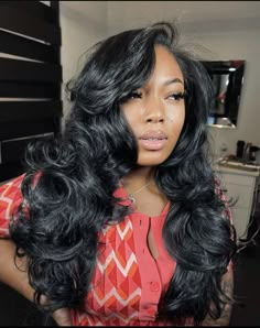 Layered Middle Part Sew In Weave, Layered Sew In Weave Side Part, Middle Part Sew In With Leave Out Curls, Traditional Sew In, Side Part Sew In, Quickweave Styles, Highschool Hairstyles, Virgo Outfits, Brown Hair Inspiration