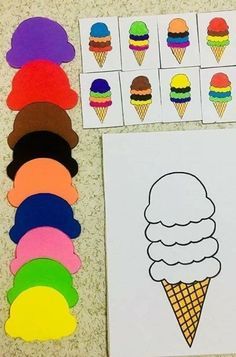 an ice cream cone cut out and colored paper