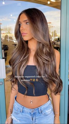 Brown Hair With Extensions, Brownie Batter Hair Color, Brown Bayalage Hair, Dark Brown Hair With Blonde Highlights, Hair Colour For Green Eyes, Darker Hair, Balayage Long Hair, Brown Hair Extensions