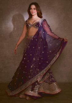 Gopi Vaid-Purple Sacchi Lehenga Set-INDIASPOPUP.COM Purple Lehenga, Brocade Lehenga, Purple Saree, Lehenga Skirt, Lehenga Blouse, Embroidered Organza, Ethnic Outfits, Organza Dupatta, Indian Outfit