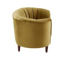 an upholstered round chair with wooden legs