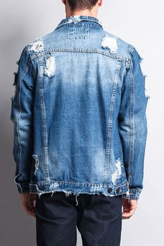 The classic denim jacket is here for a comeback! Now offered in distressed wash, this will be your new go-to outerwear that looks great on it's own, or layered over a hoodie. 100% Cotton Machine-wash cold inside out Imported Denim Jacket Street Style, Faded Denim Jacket, Ripped Denim Jacket, Slim Fit Coat, Guayabera Shirt, Classic Denim Jacket, Casual Outerwear, Jacket Fashion, Distressed Denim Jacket