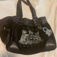 Vintage Juicy Daydreamer Bag With Rhinestone Scottie Dogs. Good Condition. Minor Peeling On Outside Of Bad Along Piping. More Peeling On Inside Of Bag And The Handles Have Minor Peeling Too. Please Review Pics To Make Sure You Are Ok With The Condition. Super Cute Bag In Need Of A New Home. Juicy Chain Is Included As Well! Message With Any Questions Black Luxury Bags With Silver Accents, Luxury Black Bags With Silver Accents, Betsy Johnson Purses, Bling Bags, Juicy Couture Purse, Scottie Dogs, Juicy Couture Handbags, Black Satchel, White Purses