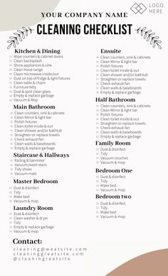 the cleaning checklist is shown in black and white