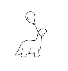 a line drawing of a dinosaur holding a balloon