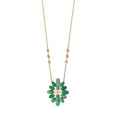 Details 14k gold round and marquise diamond center + chrysoprase blossom 6 diamond necklace Available in 14k yellow, rose and white gold Handmade in USA Blossoms are roughly 1.5" Necklace length is 20" + 2" extension Due to the nature of all gemstones, small variations in size, shape and color may occur and may not be exact as image shown Fine Jewelry Flower Pendant With Rose Cut Diamonds, Fine Jewelry Rose Cut Diamond Flower Pendant, Elegant Emerald Briolette Necklaces, Luxury May Birthstone Necklace With Diamond Accents, Luxury Marquise Necklace With Rose Cut Diamonds, Luxury Marquise Rose Cut Diamond Necklace, Elegant Green Flower Pendant Necklaces, Elegant Green Flower Pendant Necklace, Fine Jewelry Marquise Gemstone Necklace