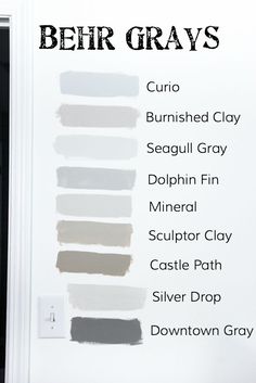 the website for behr gray's is open and showing different shades of grey