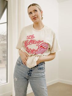 Our 100% Preshrunk Cotton thrifted tees are meaningfully distressed and officially licensed. Each piece is one of a kind, and colors/distressing may vary from shirt to shirt. Pairs well with vintage denim and your favorite kicks.The details:- 100% Preshrunk Cotton- Unisex Fit- Meaningfully Distressed, each piece unique- Colors + Distressing may vary- Officially Licensed - Model is 5'10" wearing a size Medium Thrifted Tees, Distressed Tee, Rolling Stones, Vintage Denim, Unique Colors, Off White, Size Medium, How To Wear, White