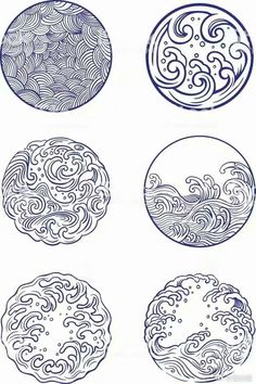 four different types of waves in blue ink on white paper royalty photo - art illustration