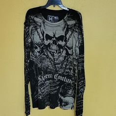 Nwt Extreme Couture Skull Thermal Long Sleeve Men's Shirt Gothic Long Sleeve Shirt, Customizing Clothes, Long Sleeve Shirts Men, Weird Kid, Mens Shirt Color, Clothing Wishlist, Y2k Long Sleeve, Thermal Shirt, Thermal Long Sleeve