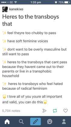 an iphone screen with the text heres to the transboys that