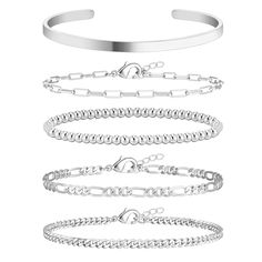 PRICES MAY VARY. [Silver Bracelets for Women Trendy] silver bracelet stack set consists of a 5 style silver bracelet. Featuring a variety of styles, including a flattened link bracelet/silver beaded bracelet/silver bangle bracelet/Cuban link bracelet/Figaro chain bracelet, this silver bracelet stack for women offers endless possibilities for accessorizing. [Silver Plated Bracelet] Wowshow bracelet stack is meticulously crafted with high-quality materials and is beautifully silver-plated. The sil Silver Bracelet Stack, Bracelet Pack, Bracelet Set Silver, Silver Bracelets For Women, Silver Plated Bracelet, Jewelry Bracelets Gold, Bracelets Set, Gold Bracelet For Women, Silver Jewellery Sets