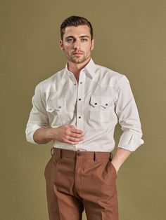 Composition : cotton 70% poly 30%Country of Origin : Republic of Korea Western-themed Cotton Shirt With Button Closure, Western Denim Shirt, Western Shirts, Mens Outfits, Clothes