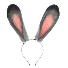 a rabbit ears headband with pink and grey fur on it's ears, against a white background