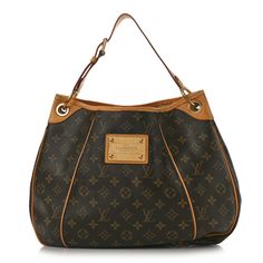 This is an authentic LOUIS VUITTON Monogram Galliera PM. This hobo-style handbag is crafted of Louis Vuitton's signature monogram canvas in brown. It features a vachetta cowhide leather shoulder strap, piping,trim, and gold tone hardware. The top opensto a beige microfiber interior with a large snap pocket and pockets. Brown Signature Coated Canvas Shoulder Bag With Top Handle, Brown Top Handle Signature Coated Canvas Shoulder Bag, Luxury Coated Canvas Hobo Shoulder Bag, Luxury Coated Canvas Hobo Bag With Top Handle, Classic Brown Monogram Canvas Shoulder Bag, Designer Brown Shoulder Bag In Signature Coated Canvas, Designer Monogram Canvas Shoulder Bag With Leather Handles, Brown Signature Coated Canvas Shoulder Bag With Gold-tone Hardware, Brown Shoulder Bag With Signature Coated Canvas