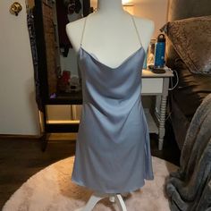 Light Blue Silk Mini Dress With Pearl Neck Size Small Never Worn Chic Blue Slip Dress For Night, Blue Fitted Mini Dress For Night, Elegant Blue Mini Dress For Night, Zaful Dresses, Pearl Neck, Pearl Dress, Silk Mini Dress, Light Blue, Colorful Dresses