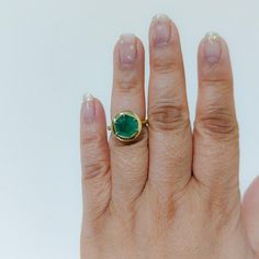 Beautiful 3.94 ct. emerald hexagon in a handmade 18k yellow gold mounting.  Ring size 6.25.  Metal: Yellow Gold Stone: Emerald Stone Cut: Emerald Cut  Dimensions reference the ring size and are not specific to the ring itself. Exact ring dimensions are not provided. Please reach in the seller Q&A for questions. Gold Stone, Emerald Stone, Hexagon Shape, Stone Cuts, Emerald Ring, Emerald Cut, Emerald, Ring Size, Yellow Gold