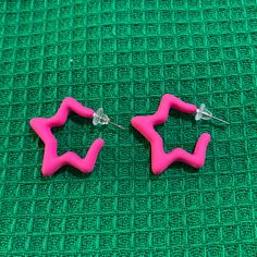 New Adorable, 1 Inch Star Resin Barbie Earrings. Pink Star Earrings For Party, Pink Star-shaped Party Earrings, Trendy Party Hoop Earrings With Star Charm, Trendy Hoop Earrings With Star Charm For Party, Hollywood Dance, Barbie Earrings, Pink Star, Pink Stars, Earrings Color