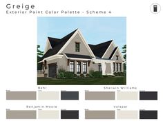 the exterior paint color palette scheme for this house is gray and white with black accents