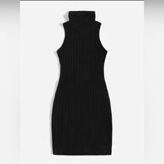 Knit Turtleneck Ribbed Dress Unworn High Turtle Neck Ribbed Detail Sleeveless 93% Cotton 7% Elastane Sleeveless Turtle Neck Dress, Black Ribbed Sleeveless Bodycon Dress, Black Sleeveless Ribbed Bodycon Dress, Sleeveless Black Ribbed Bodycon Dress, Black Ribbed High-neck Bodycon Dress, Black High Neck Ribbed Bodycon Dress, Ribbed Sleeveless Mini Dress For Winter, Sleeveless Ribbed Mini Dress For Winter, Black Sleeveless Ribbed Dress