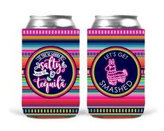 two can coolers with different designs on them