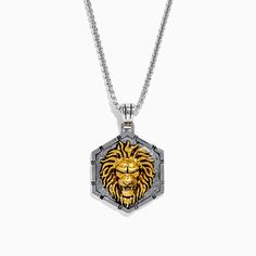 Men's 925 Sterling Silver and Yellow Gold Lion Pendant Lion Pendant, Gold Lion, Effy Jewelry, Lion, 925 Sterling Silver, Yellow Gold, Pendant Necklace, Sterling Silver, Yellow