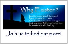 a cross with the words, why easter? and an image of a man standing in front of a cross