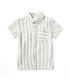 From Scene&Heard&#x2C; this shirt features:Seersucker fabricAllover stripePoint collarShort sleevesButton front closureCottonMachine wash/tumble dryImported. White Short Sleeve Shirt With Snap Buttons, Casual Short Sleeve Button-up Shirt With Snap Buttons, Summer Button-up Short Sleeve Shirt With Snap Buttons, Green Button-up Shirt With Snap Buttons, Baby Boy Button Up Shirt, Kids Shirts Boys, Dressy Shirts, Short Sleeve Dress Shirt, Button Front Shirt