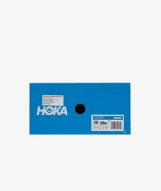 a blue box with the word hoka on it's front and back side