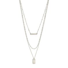 This MC Collective triple layered bar necklace is the perfect way to finish any outfit. This MC Collective triple layered bar necklace is the perfect way to finish any outfit. Metal: brass 13-18 Finish: polished Chain length: 18 in. with 2-in. extender Chain type: rolo Please note, due to the high value of this item, a signature may be required upon delivery. Size: 20". Color: Multicolor. Gender: female. Age Group: adult. Minimalist Multi-strand Layered Necklace, Everyday Minimalist Multi-strand Layered Necklace, Everyday Layered Double Strand Charm Necklaces, Silver Everyday Layered Necklace, Silver Layered Necklace For Everyday, Everyday Silver Layered Necklace, Minimalist Multi-strand Charm Necklaces For Layering, Everyday Multi-strand Layered Charm Necklaces, Layer Bars